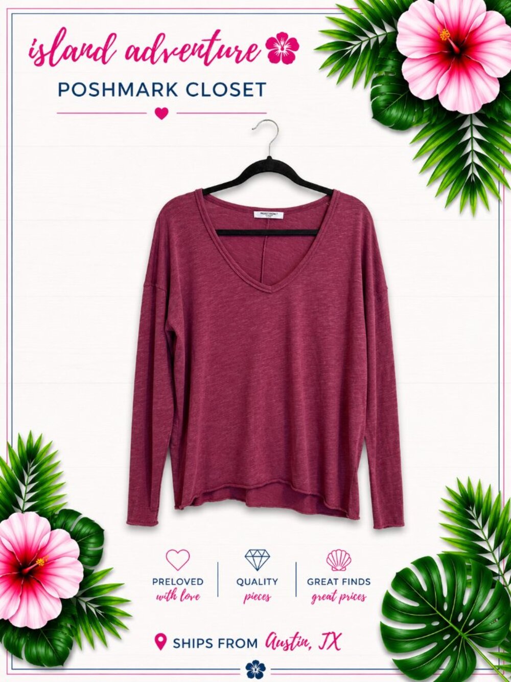 Project Social T Maroon Long Sleeve Top - L